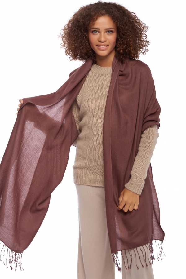 Cachemire et Soie pashmina platine chocolat 201 cm x 71 cm